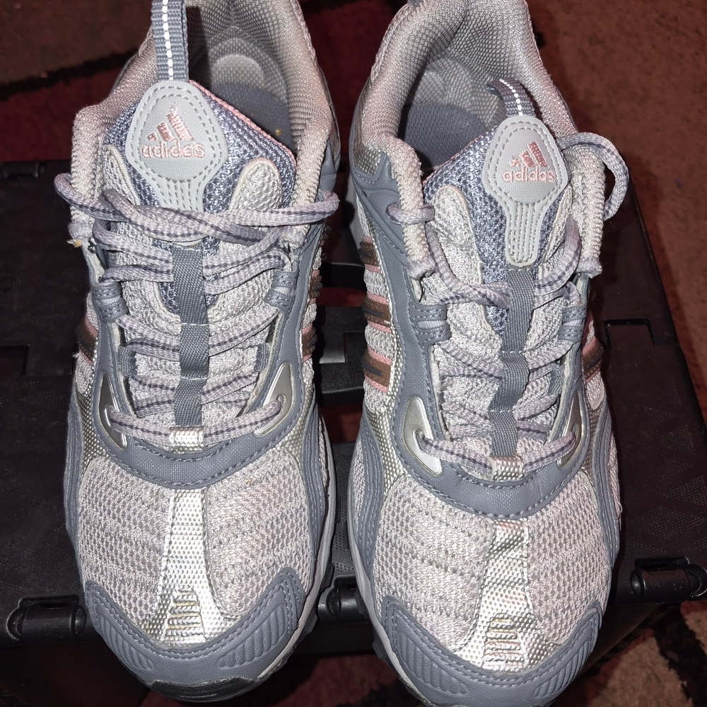adidas Women's Light Gray Athletic Mesh Sneakers with Subtle Pink Accents